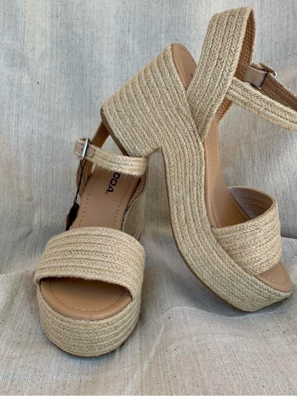 Soda Beige Espadrille Platform Sandal with Ankle Strap
